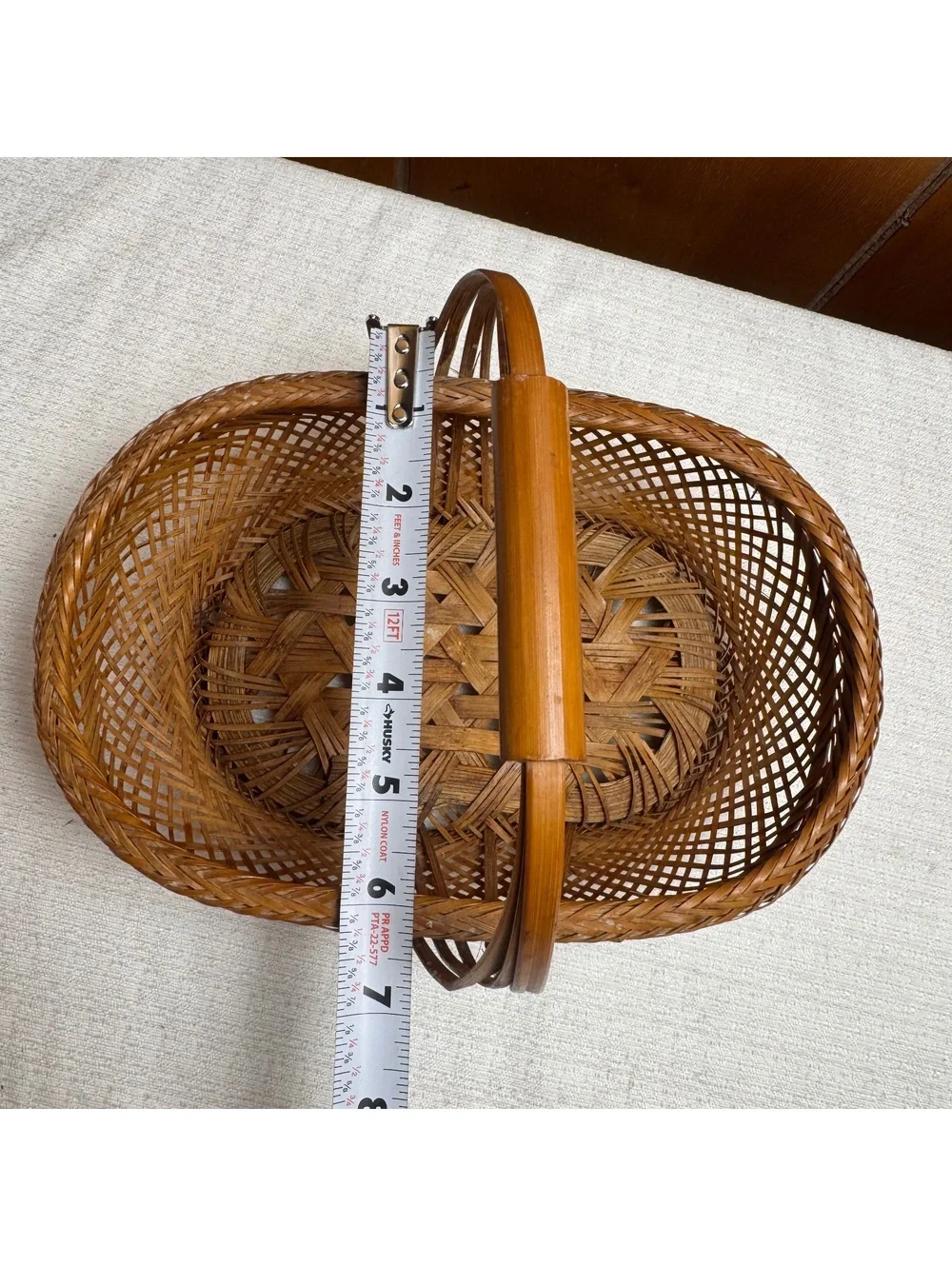 Vintage Woven Wicker Basket With Handle Oval Boho Cottage Farmhouse Decor